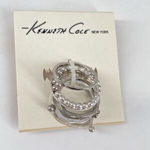 Kenneth Cole Stackable Ring Set 6 Silver Tone Beaded Bands NWT